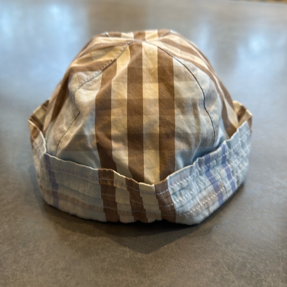 Baby blue and tan Burberry infant hat